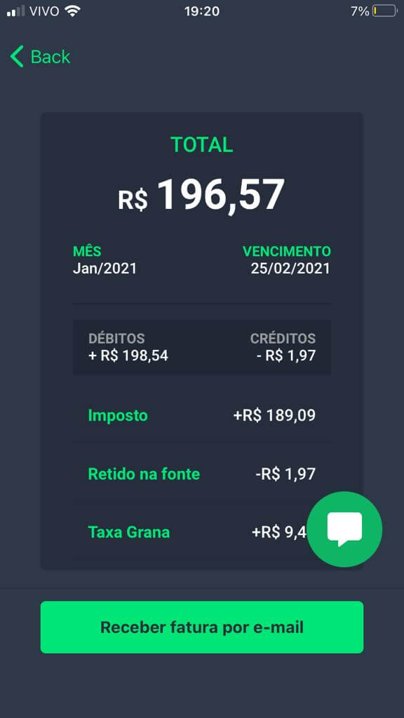 Tela que mostra o IR calculado em detalhes, no aplicativo Grana Capital.